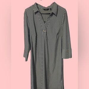 Black & White Striped Women’s Shirt Dress - Classic Collared Tunic